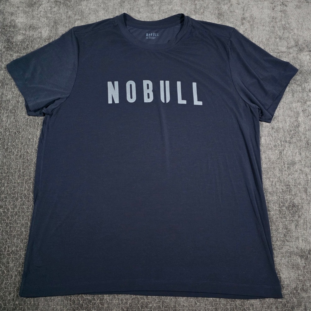 NOBULL Mens XL Short Sleeve Training T-Shirt Navy Blue Logo Graphic Workout Tee